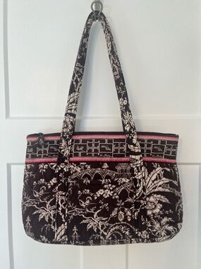 RETIRED VERA BRADLEY BROWN & PINK TOTE HAND BAG SHOULDER PURSE IMPERIAL TOILE